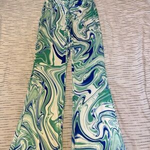 Marble Print Flare Leg Pants